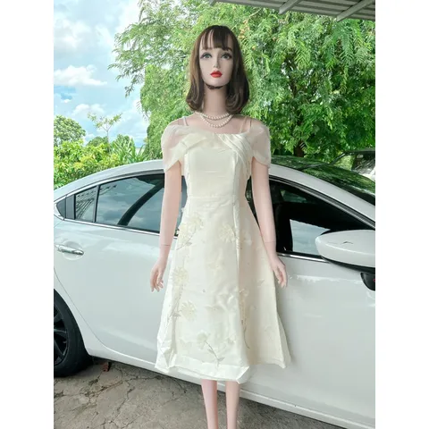 Đầm Thiết Kế Taffa Đính Hoa thủ công  trễ vai  Quyến Rũ Sang Trọng Đầm Đi Chơi, Đi Tiệc, Sinh Nhật  Có sẵn giao ngay