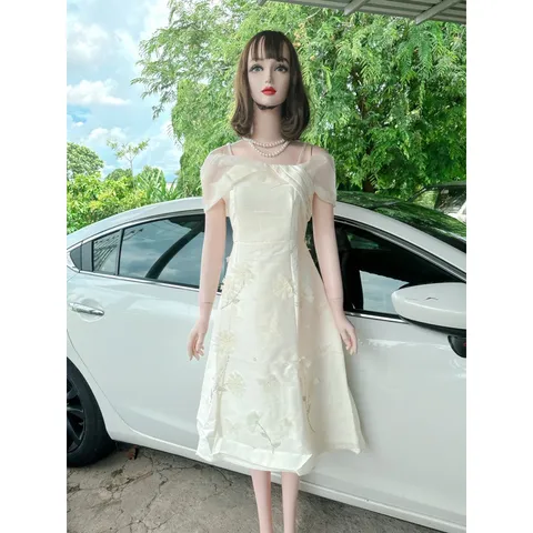 Đầm Thiết Kế Taffa Đính Hoa thủ công  trễ vai  Quyến Rũ Sang Trọng Đầm Đi Chơi, Đi Tiệc, Sinh Nhật  Có sẵn giao ngay