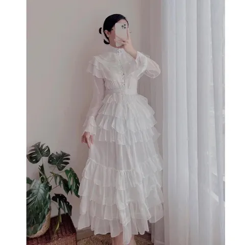 ĐẦM CÔNG CHÚA VOAN TẦNG MAXI DÁNG DÀI BỒNG BÊNH SÁNG CHẢNH, eo bo chun co giãn dễ mặc, dưới 70kg mặc đẹp Hàng chính phẩm