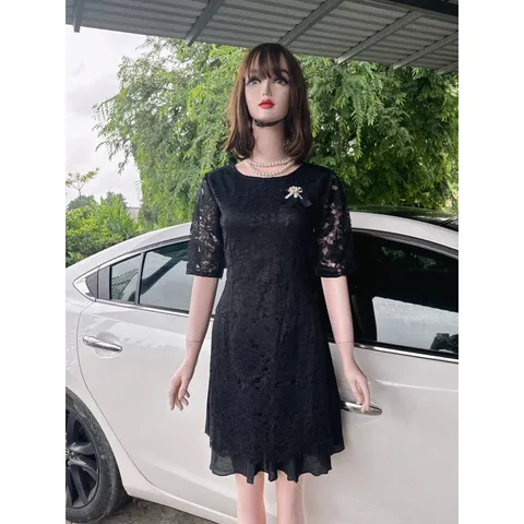 Đầm áo dài Ren Thanh Lịch ,Chất Lượng đẹp, đúp lót 2 lớp Chất liệu ren cao cấp  Giá 290k  Màu đen