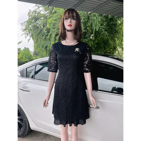 Đầm áo dài Ren Thanh Lịch ,Chất Lượng đẹp, đúp lót 2 lớp Chất liệu ren cao cấp  Giá 290k  Màu đen