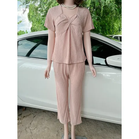 SÉT ĐỒ BỘ THUN XỐP + QUẦN dài Giá 190k/ cả set Hàng có sẵn giao ngay  Màu kem Co giãn dễ mặc