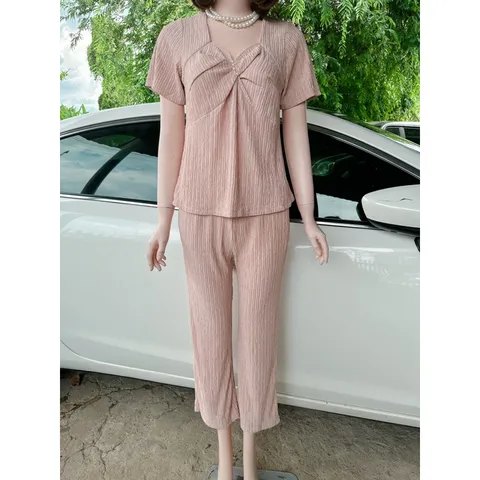 SÉT ĐỒ BỘ THUN XỐP + QUẦN dài Giá 190k/ cả set Hàng có sẵn giao ngay  Màu kem Co giãn dễ mặc
