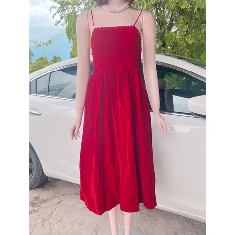 Đầm 2 dây đính ngọc Chất liệu nhung cao câp Hàng có sẵn giao ngay Giá 290k