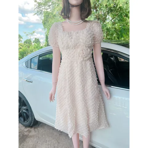 💥💥ĐẦM TIỂU THƯ Đính hoa SANG CHẢNH 💥💥 👍👍Chất: bi lông 🔮 Freesize dưới 55kg phía sau vừa dây kéo vừa bo chun co giãn dễ