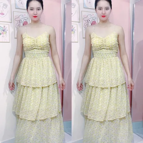Đầm 2 dây màu vàng