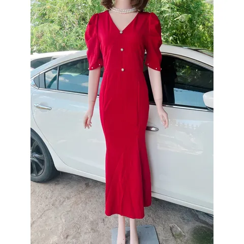 Đầm dạ hội đỏ  đính ngọc  siêu đẹp Chất liệu thun Anh cao cấp co giãn dễ chịu thoải mái Giá 390k Màu đỏ