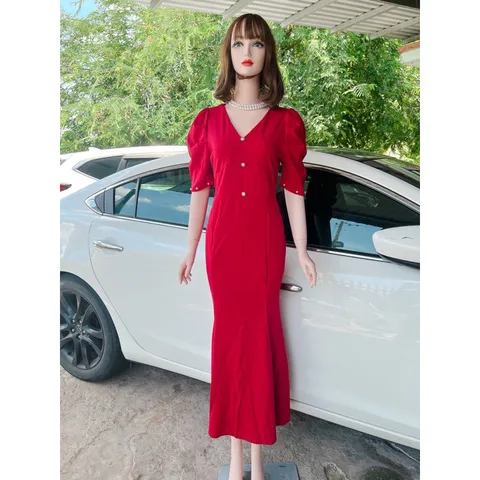 Đầm dạ hội đỏ  đính ngọc  siêu đẹp Chất liệu thun Anh cao cấp co giãn dễ chịu thoải mái Giá 390k Màu đỏ