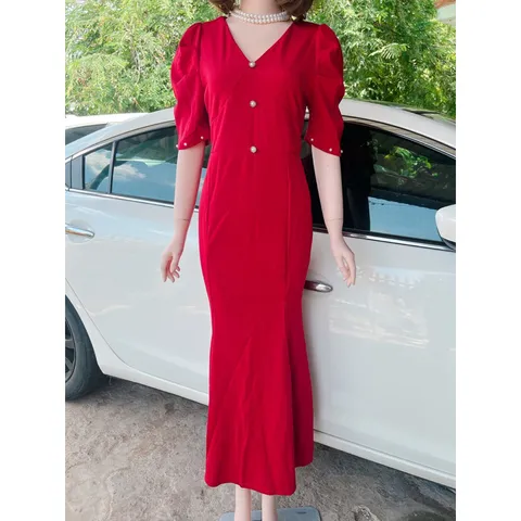Đầm dạ hội đỏ  đính ngọc  siêu đẹp Chất liệu thun Anh cao cấp co giãn dễ chịu thoải mái Giá 390k Màu đỏ