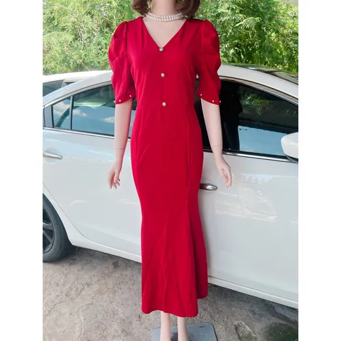 Đầm dạ hội đỏ  đính ngọc  siêu đẹp Chất liệu thun Anh cao cấp co giãn dễ chịu thoải mái Giá 390k Màu đỏ