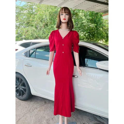 Đầm dạ hội đỏ  đính ngọc  siêu đẹp Chất liệu thun Anh cao cấp co giãn dễ chịu thoải mái Giá 390k Màu đỏ