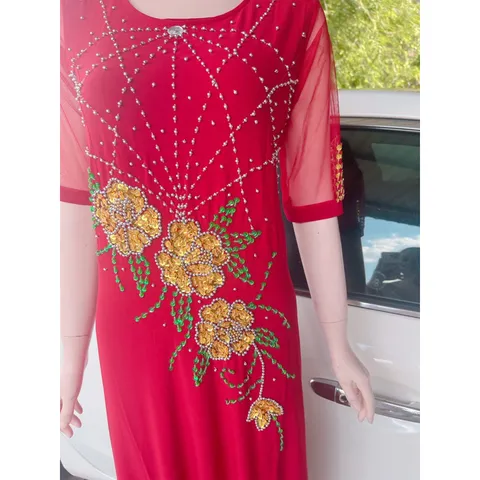Đầm dạ hội trung niên dáng dài thêu tay đính đá  cao cấp Giá 399k Màu đỏ đô Chất liệu vải thun solen xịn cao cấp
