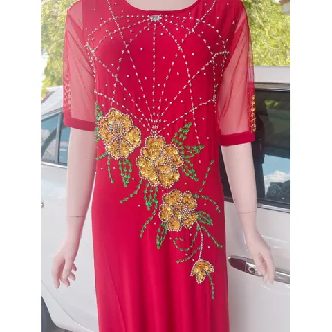 Đầm dạ hội trung niên dáng dài thêu tay đính đá  cao cấp Giá 399k Màu đỏ đô Chất liệu vải thun solen xịn cao cấp
