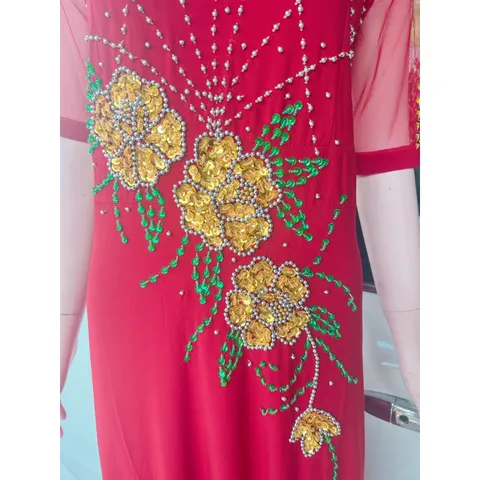 Đầm dạ hội trung niên dáng dài thêu tay đính đá  cao cấp Giá 399k Màu đỏ đô Chất liệu vải thun solen xịn cao cấp