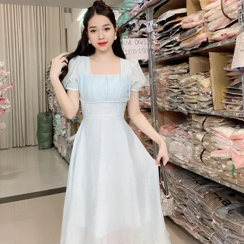 ĐẦM MIDI THIẾT KẾ xếp ly ngực và eo đính ngọc - (Hình thật shop chụp) Giá 290k Màu hồng Hàng có sẵn giao ngay