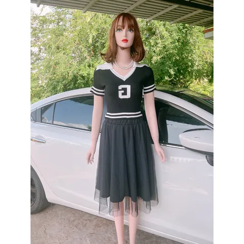 Áo Len Montoghi Cổ Bẻ Thêu Chữ G Cổ Bẻ Dáng Crotop Thời Trang Cho Nữ (ảnh thật) Áo 150k Chân váy 150k CẢ set giá 290k