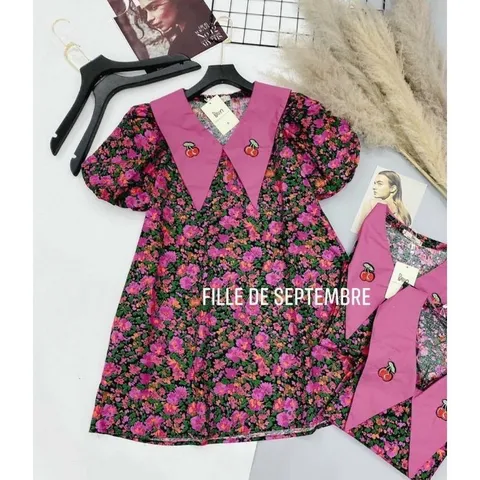 ĐẦM HOA HOẠ TIẾT HOA CỔ NHỌN (hồng) Đầm hoa kiểu babydoll cổ quả cherry Giá 290k Hàng có sẵn giao ngay