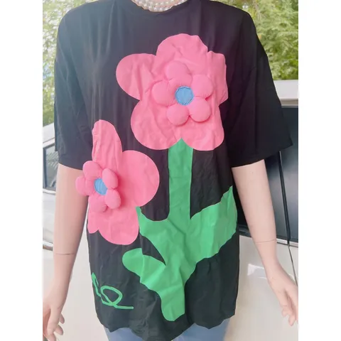 áo form rộng đính hoa nổi diện hè, đi biển, đi chơi Giá 199k Hàng có sẵn giao ngay Màu hồng Chất liệu thun cotton mát