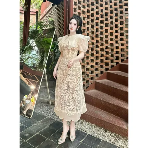 Đầm ren nổi cao cấp Đầm Thiết Kế Chất Liệu Ren Phối Voan Đầm Dự Tiệc Sang Trọng  Giá 399k Hàng có sẵn giao ngay