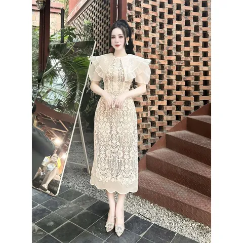 Đầm ren nổi cao cấp Đầm Thiết Kế Chất Liệu Ren Phối Voan Đầm Dự Tiệc Sang Trọng  Giá 399k Hàng có sẵn giao ngay