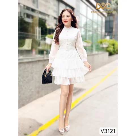 Đầm  TRẮNG XOÈ TẦNG KÈM ĐAI Hàng chính chủ-DVC Giá 390k, người ta đang bán gần 7xx Hang có sẵn giao ngay Đủ size