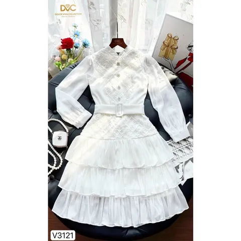 Đầm  TRẮNG XOÈ TẦNG KÈM ĐAI Hàng chính chủ-DVC Giá 390k, người ta đang bán gần 7xx Hang có sẵn giao ngay Đủ size