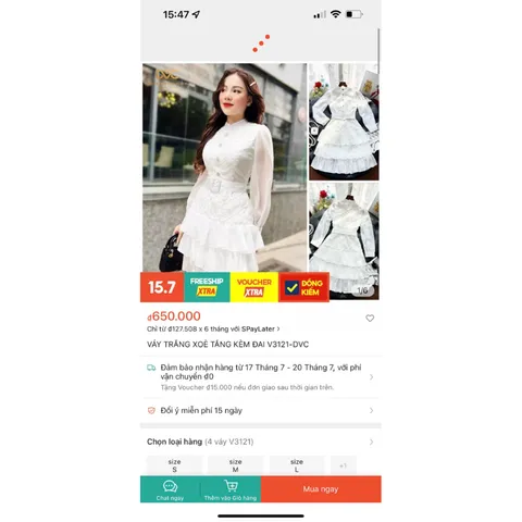Đầm  TRẮNG XOÈ TẦNG KÈM ĐAI Hàng chính chủ-DVC Giá 390k, người ta đang bán gần 7xx Hang có sẵn giao ngay Đủ size