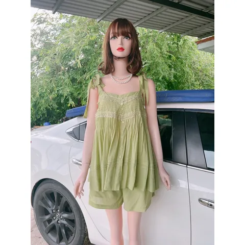 Set áo phối ren, áo form rộng bầu bì bon chen thoải mái +  quần short có bo chun co giãn dễ mặc Hang chính chủ QP