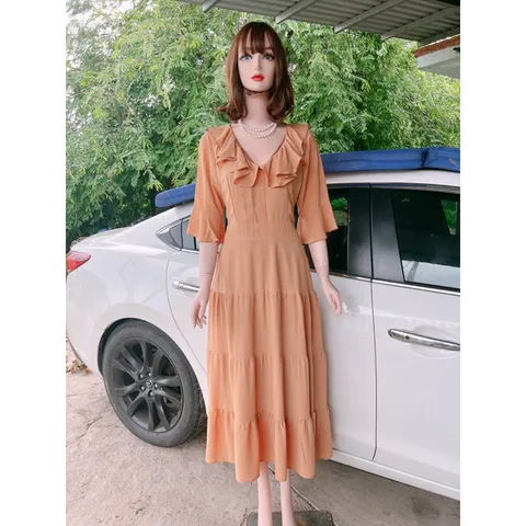 Đầm Quang Châu tiểu thư Giá 299k Phía sau vừa dây kéo vừa bo chun co giãn dễ mặc Đúp lót 2 lớp  Màu nude Dưới 69kg mặc