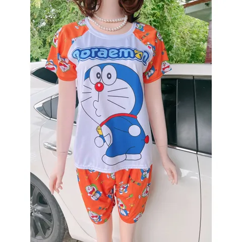 Đồ bộ mặc nhà size đến 65kg in hình hoạt hình doremon dễ thương chất thun mát Giá 150k/ cả set Hàng có sẵn giao ngay