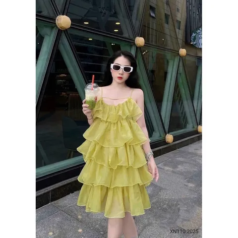 Đầm hai dây phối tầng mùa hè mát mẻ năng động siêu đẹp Giá 290k Hàng có sẵn giao ngay M Màu xanh cốm nhạt Chất liệu tơ