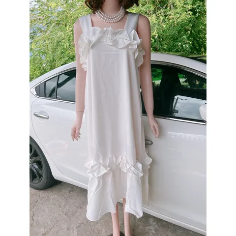 Đầm maxi trắng bèo hai dây vải lụa Hàn Quốc dáng suông 💯💥 Váy bèo rất dễ mặc và rất thoải mái lun