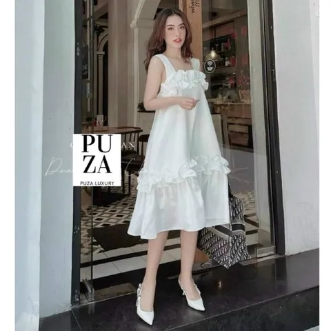 Đầm maxi trắng bèo hai dây vải lụa Hàn Quốc dáng suông 💯💥 Váy bèo rất dễ mặc và rất thoải mái lun