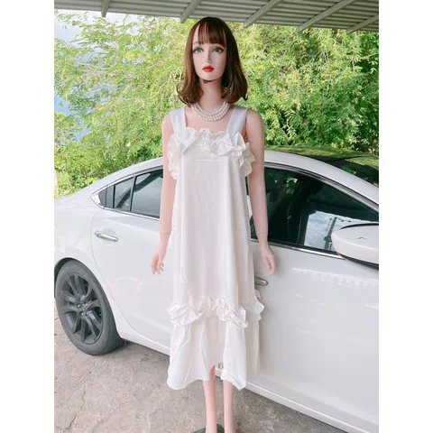 Đầm maxi trắng bèo hai dây vải lụa Hàn Quốc dáng suông 💯💥 Váy bèo rất dễ mặc và rất thoải mái lun