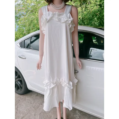 Đầm maxi trắng bèo hai dây vải lụa Hàn Quốc dáng suông 💯💥 Váy bèo rất dễ mặc và rất thoải mái lun