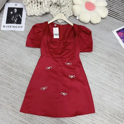 Đầm Bigsize taffa đính nơ hạt đá rời, Đầm cổ vuông đính nơ Giá 290k Hàng có sẵn giao ngay  Eo dưới 102cm