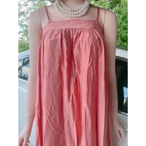 đầm 2 dây maxi đi biển chất thô đẹp Đầm maxi hai dây ôm ngực quyến rũ váy hai dây sang chảnh vải đũi mềm mát