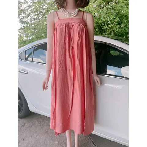 đầm 2 dây maxi đi biển chất thô đẹp Đầm maxi hai dây ôm ngực quyến rũ váy hai dây sang chảnh vải đũi mềm mát