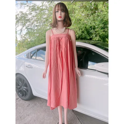 đầm 2 dây maxi đi biển chất thô đẹp Đầm maxi hai dây ôm ngực quyến rũ váy hai dây sang chảnh vải đũi mềm mát
