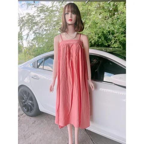 đầm 2 dây maxi đi biển chất thô đẹp Đầm maxi hai dây ôm ngực quyến rũ váy hai dây sang chảnh vải đũi mềm mát