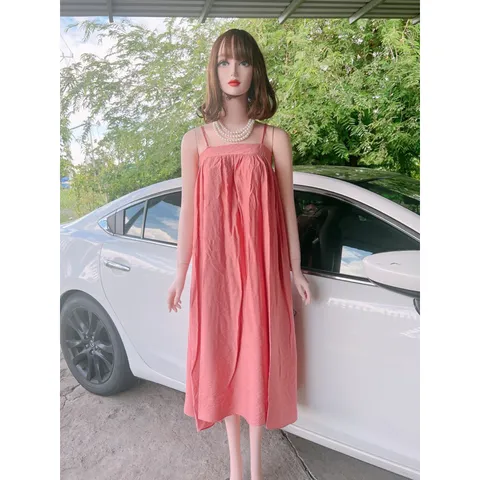 đầm 2 dây maxi đi biển chất thô đẹp Đầm maxi hai dây ôm ngực quyến rũ váy hai dây sang chảnh vải đũi mềm mát
