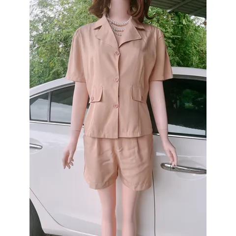 Sẵn - Hình thật) Set vest quần sort tây nude Giá 290k/ cả set Chất liệu tuyết mưa cao cấp Quần eo bo chun co giãn dễ mặc