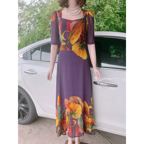 Đầm Trung Niên  Đầm Xòe Dáng Dài Quý Bà   Đầm Xòe Trung Niên Size Lớn In Hoa  Giá 290k, người ta đang bán gần 8xx