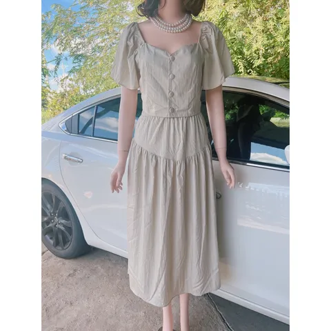 Set Áo Croptop Khuy Trước Kèm Chân Váy Dài Dáng Xòe Nhẹ Nhàng Nữ Tính Chất Đũi Gân Giá 290k/ cả set Hàng có sẵn giao