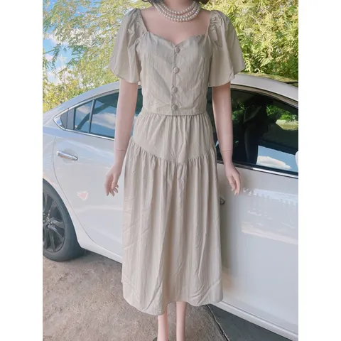 Set Áo Croptop Khuy Trước Kèm Chân Váy Dài Dáng Xòe Nhẹ Nhàng Nữ Tính Chất Đũi Gân Giá 290k/ cả set Hàng có sẵn giao
