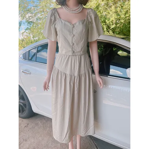 Set Áo Croptop Khuy Trước Kèm Chân Váy Dài Dáng Xòe Nhẹ Nhàng Nữ Tính Chất Đũi Gân Giá 290k/ cả set Hàng có sẵn giao