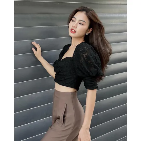 Áo ren tay bồng Quảng Châu  cao cấp Giá 150k Ren Siêu dày dặn y mẫu mặc💯💯💯 Bao chất xịn ạ Sz dưới 51kg nhé