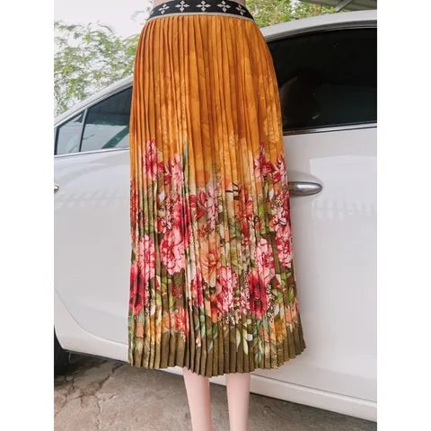 Chân Váy Xếp Ly Dài  In Họa Tiết hoa siêu đẹp Giá 199k Hàng có sẵn giao ngay Xếp ly siêu đẹp siêu sang Lưng eo co giãn