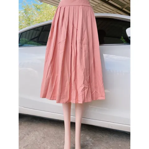 Chân váy dập li dáng dài dày dặn, váy xếp li, MÀU Hồng  Giá 190k Hàng có sẵn giao ngay L Hàng chính chủ