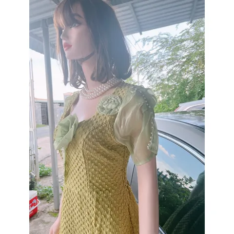 ĐẦM XỐP XANH TAY đính ngọc [kèm ảnh thật ] Giá 290k Chất liệu: gấm  xốp xịn Lưng có bo chun co giãn dễ chịu